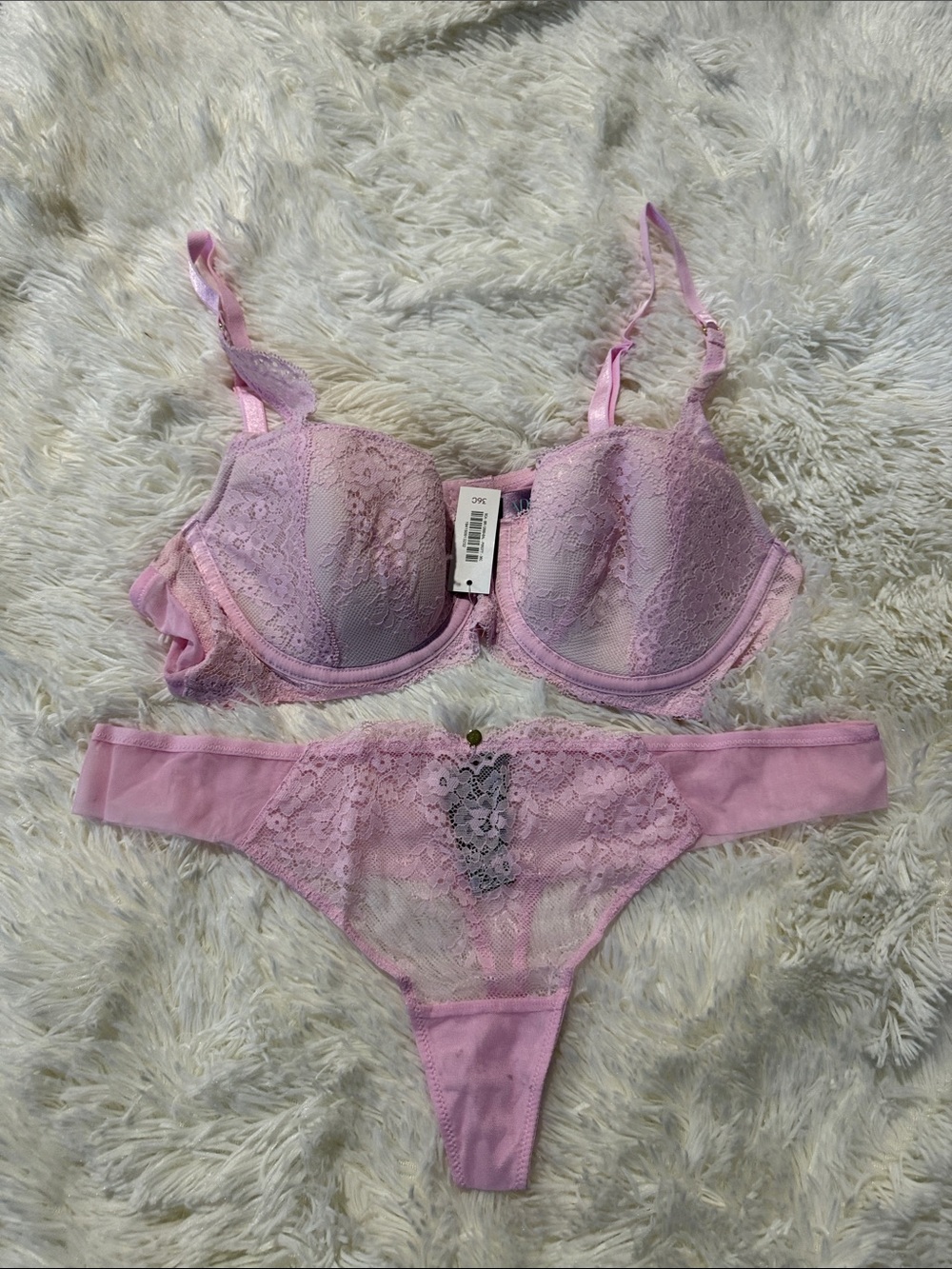Adore Me Pink Lace Underwire Bra & Thong Set